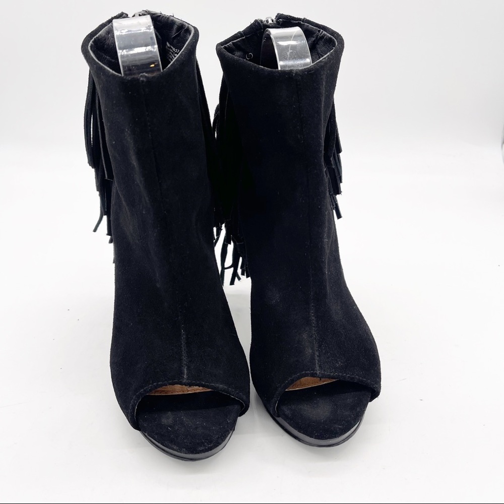 NAUGHTY MONKEY Girl’s Best Fringe Peeptoe Suede High Heel Booties - Picture 3 of 11